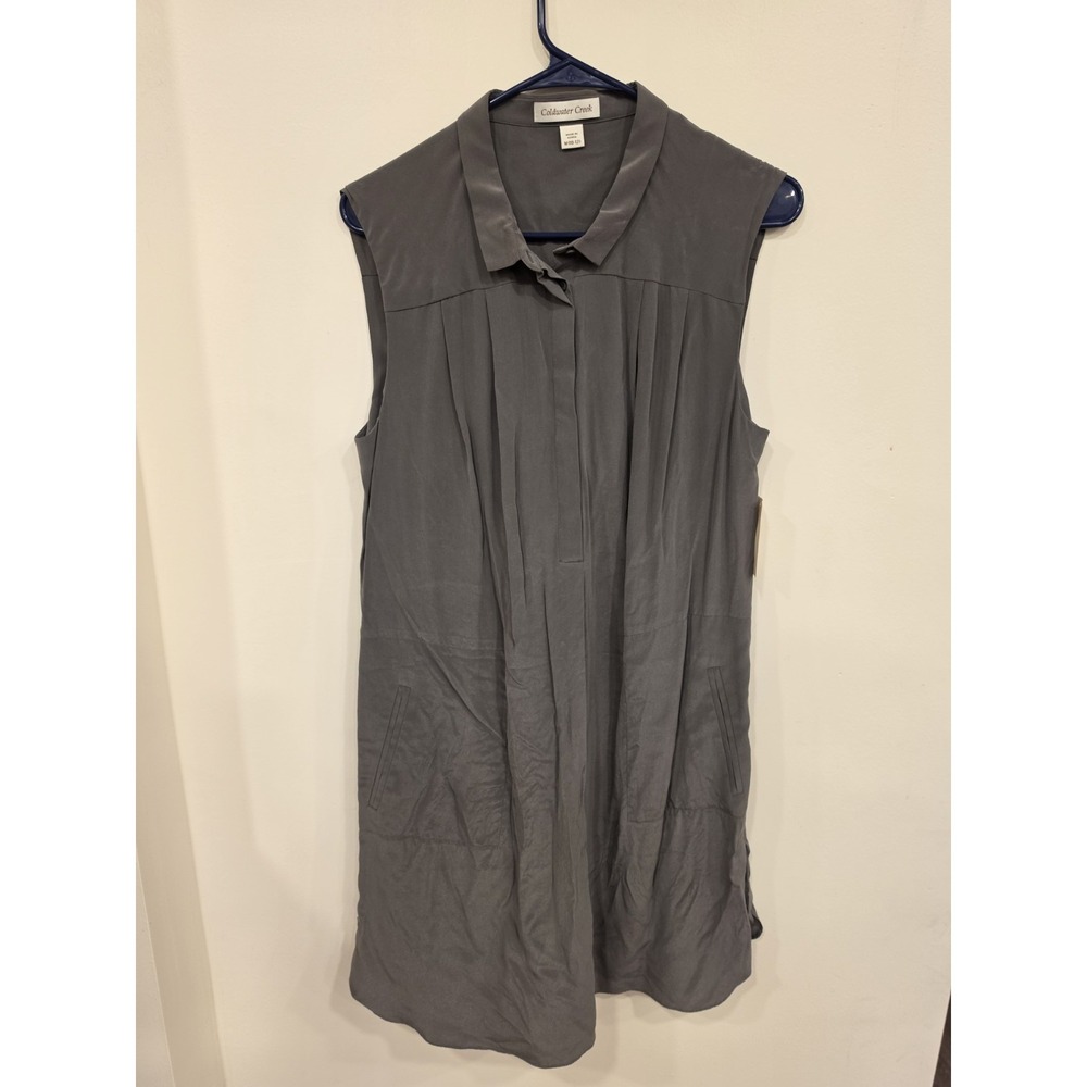 Coldwater Creek Gray 100% Silk Sleeveless Tunic Dress Shirt Dress Pockets M NWT